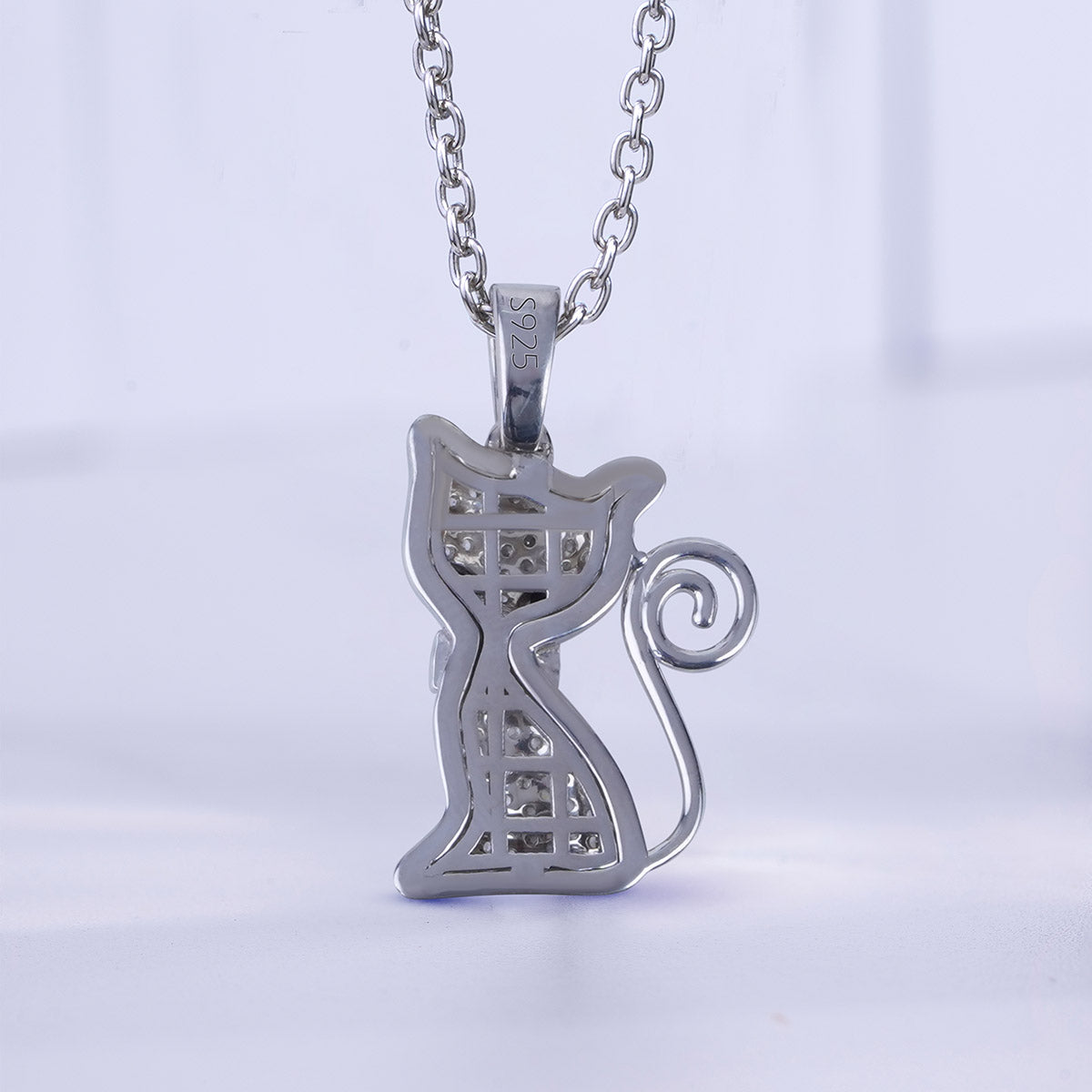 Iced Out Cat Pendant Necklace for Girls 925 Silver Kitty Jewelry