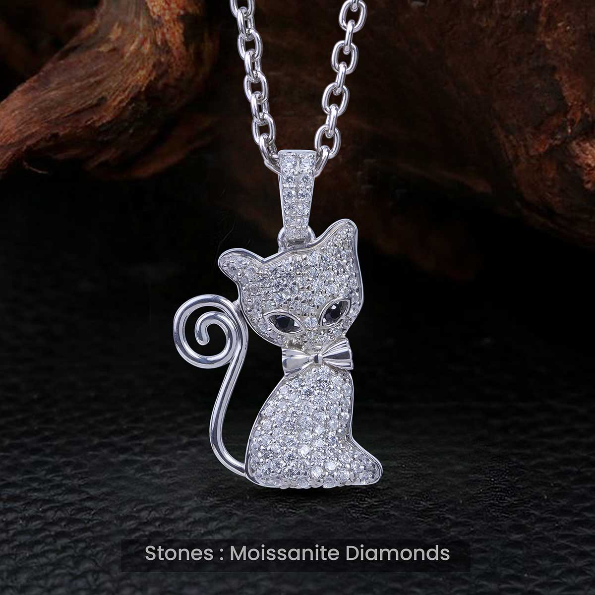 Moissanite Kitty Necklace Iced Out Cat Pendant Charm 925 Silver 