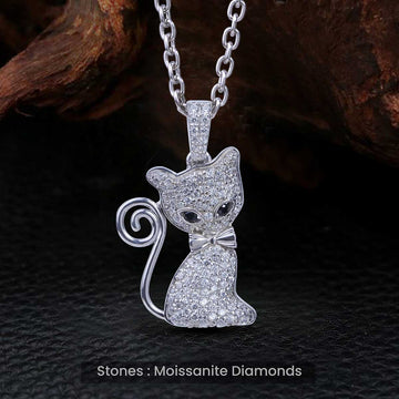 Moissanite Kitty Necklace Iced Out Cat Pendant Charm 925 Silver