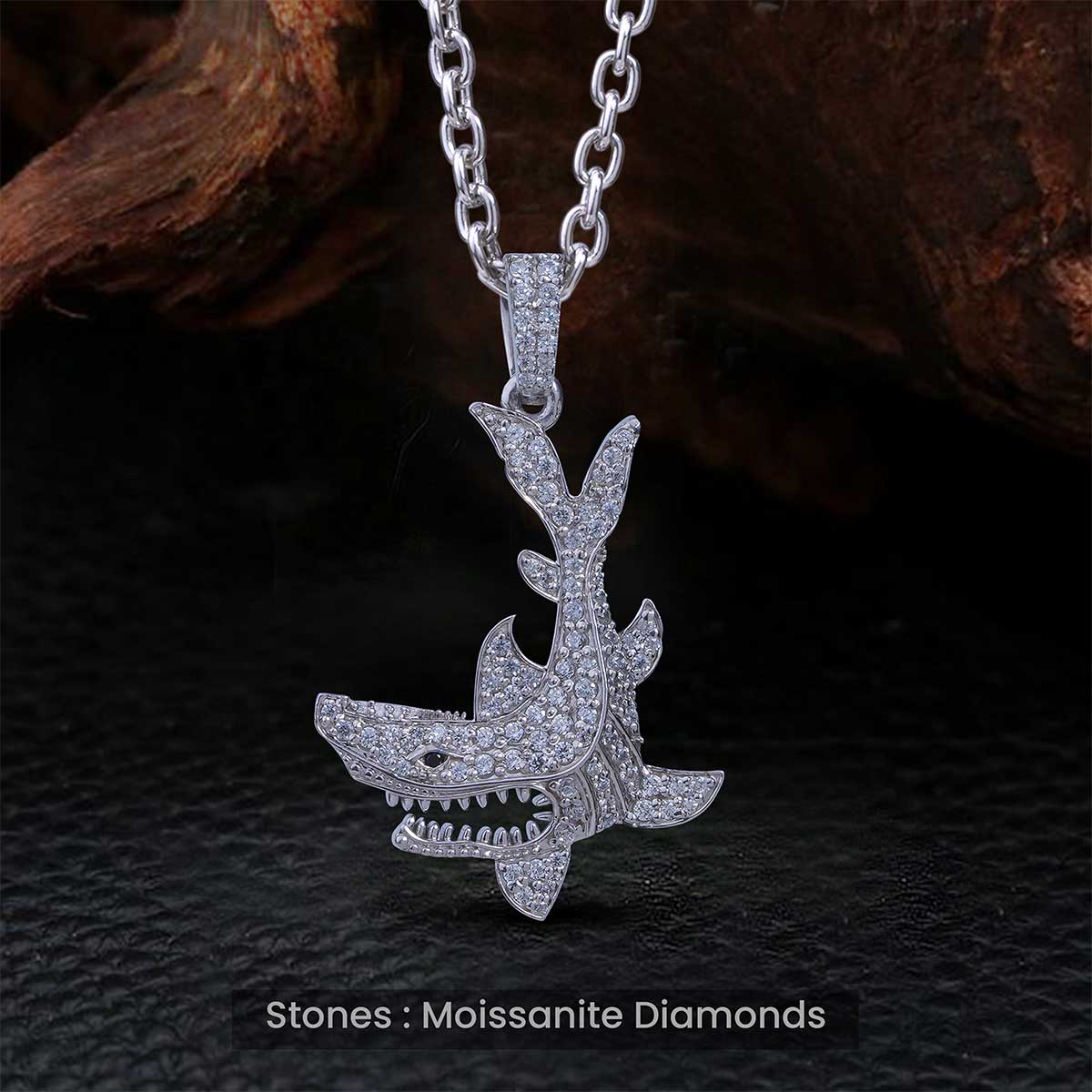 Shark Necklace Moissanite Iced Out Shark Pendant with Chain