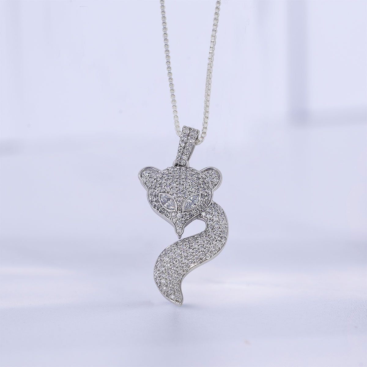 Diamond Fox Pendant Necklace Iced Out Animal Jewelry Silver