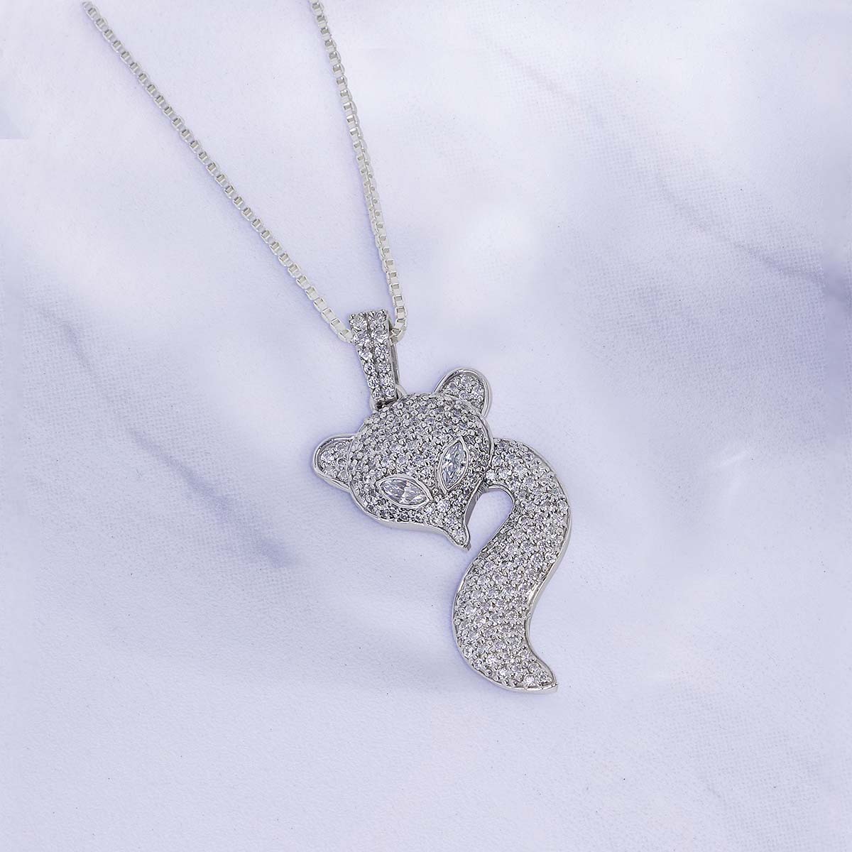 Diamond Fox Pendant Necklace Iced Out Animal Jewelry Silver
