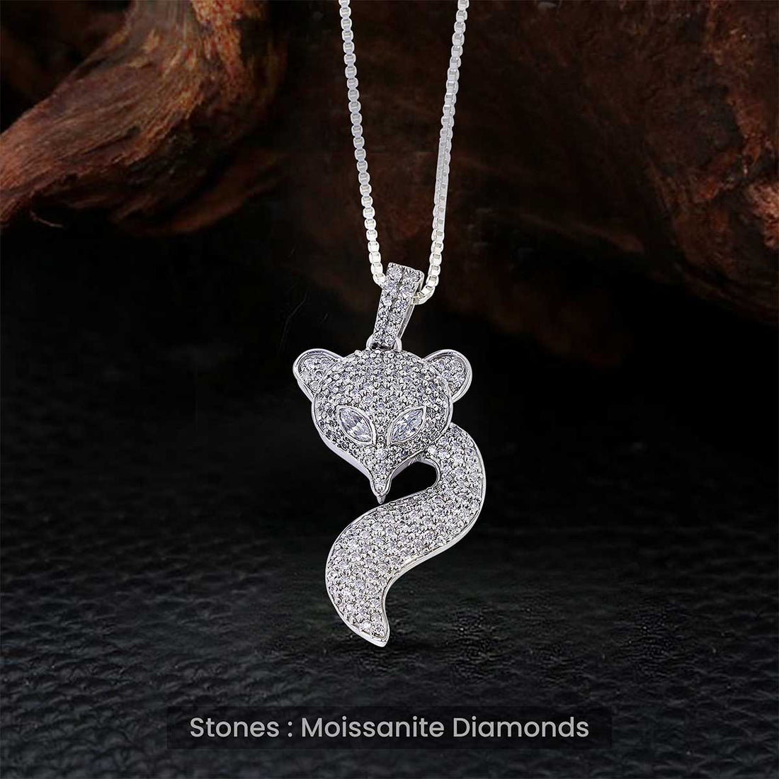 Silver Fox Pendant Necklace Moissanite Iced Out Animal Jewelry