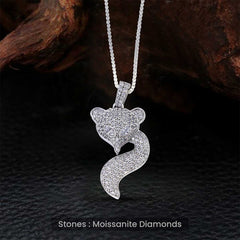 Silver Fox Pendant Necklace Moissanite Iced Out Animal Jewelry