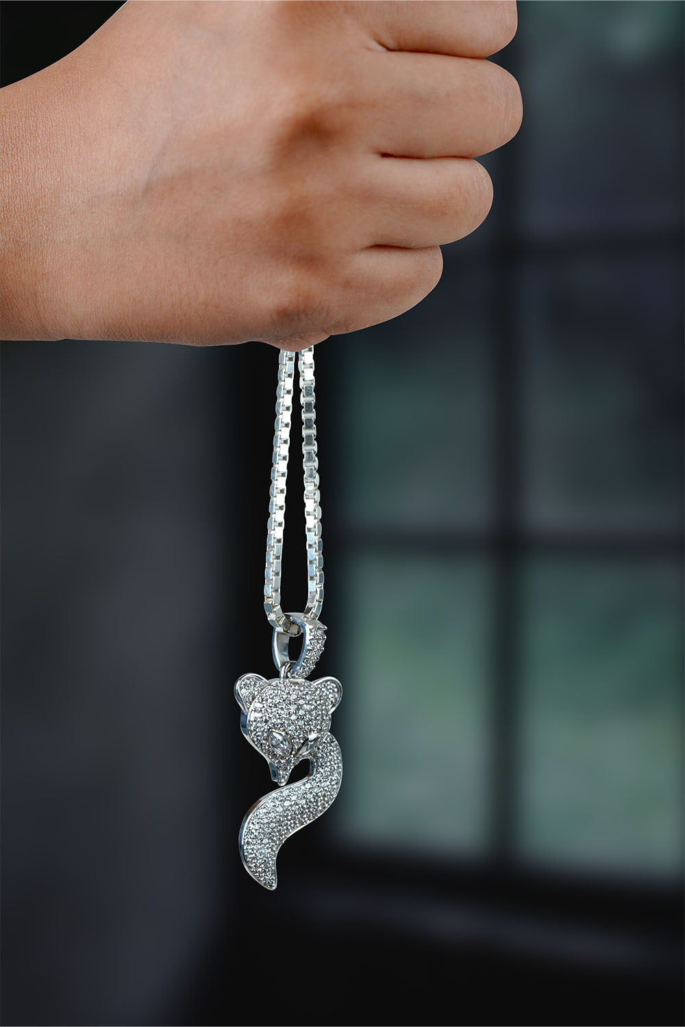 Silver Fox Pendant Necklace Moissanite Iced Out Animal Jewelry