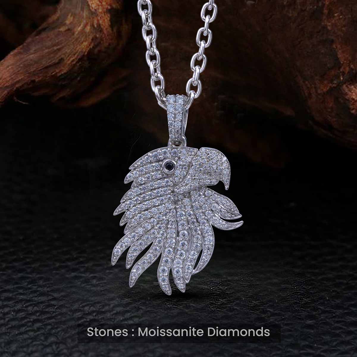 Hip Hop Eagle Necklace Moissanite Iced Out Eagle Pendant Silver