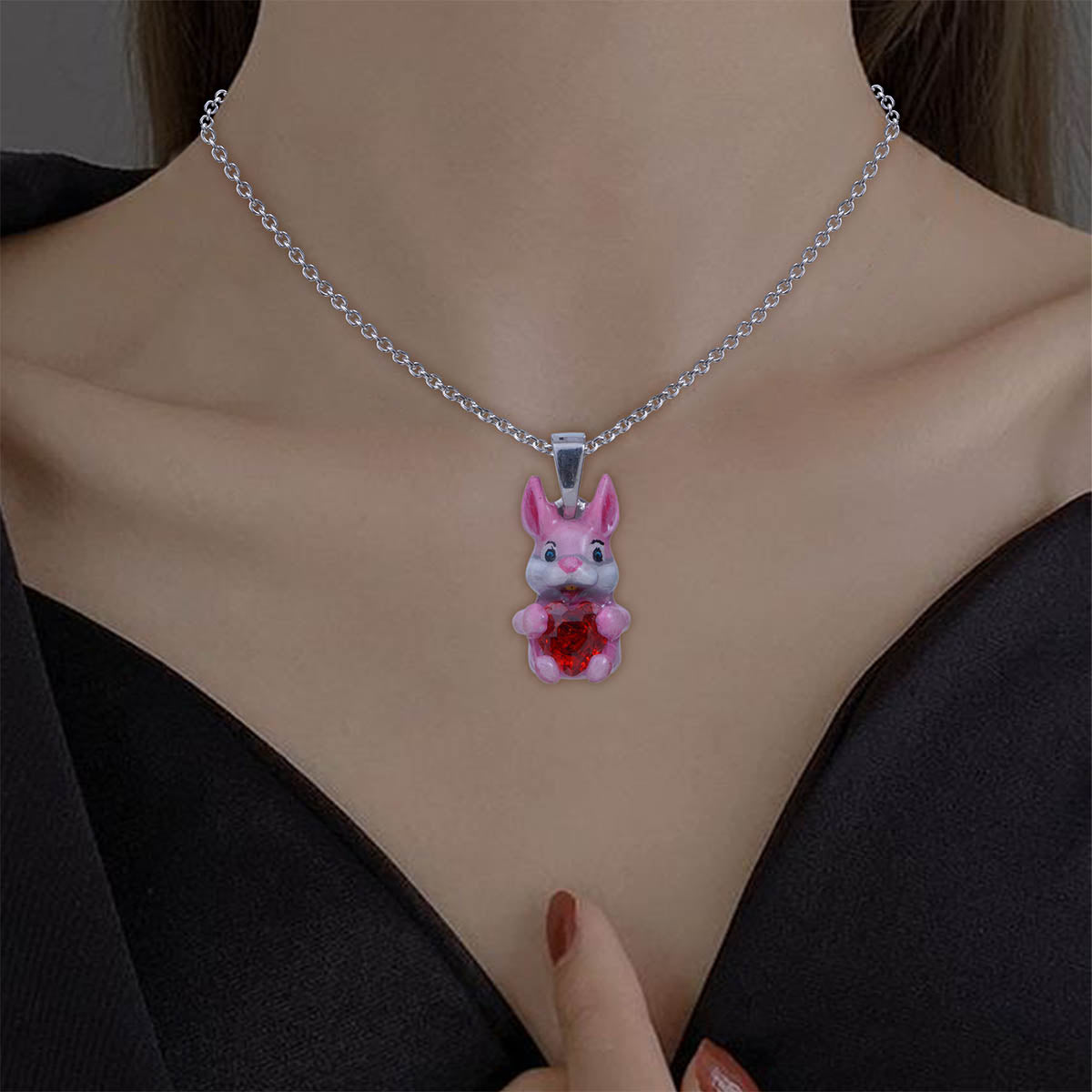 Bunny Necklace Pink Rabbit Pendant Kawaii Jewelry for Kids Girls