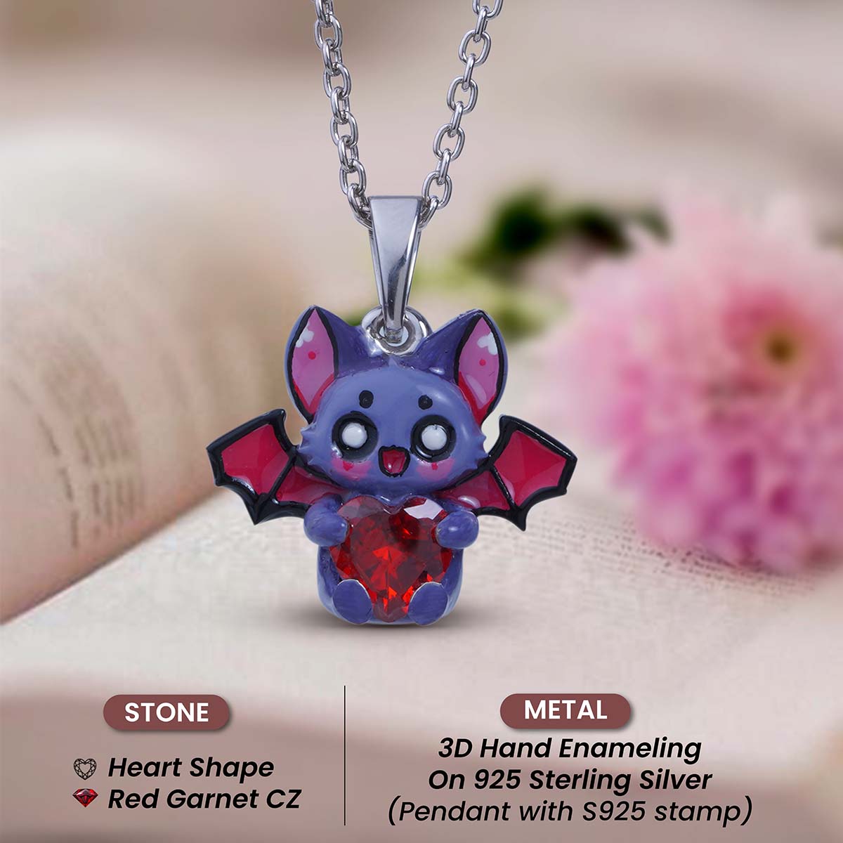 Cute Bat Pendant Necklace Kids Gothic Charm Halloween Jewelry