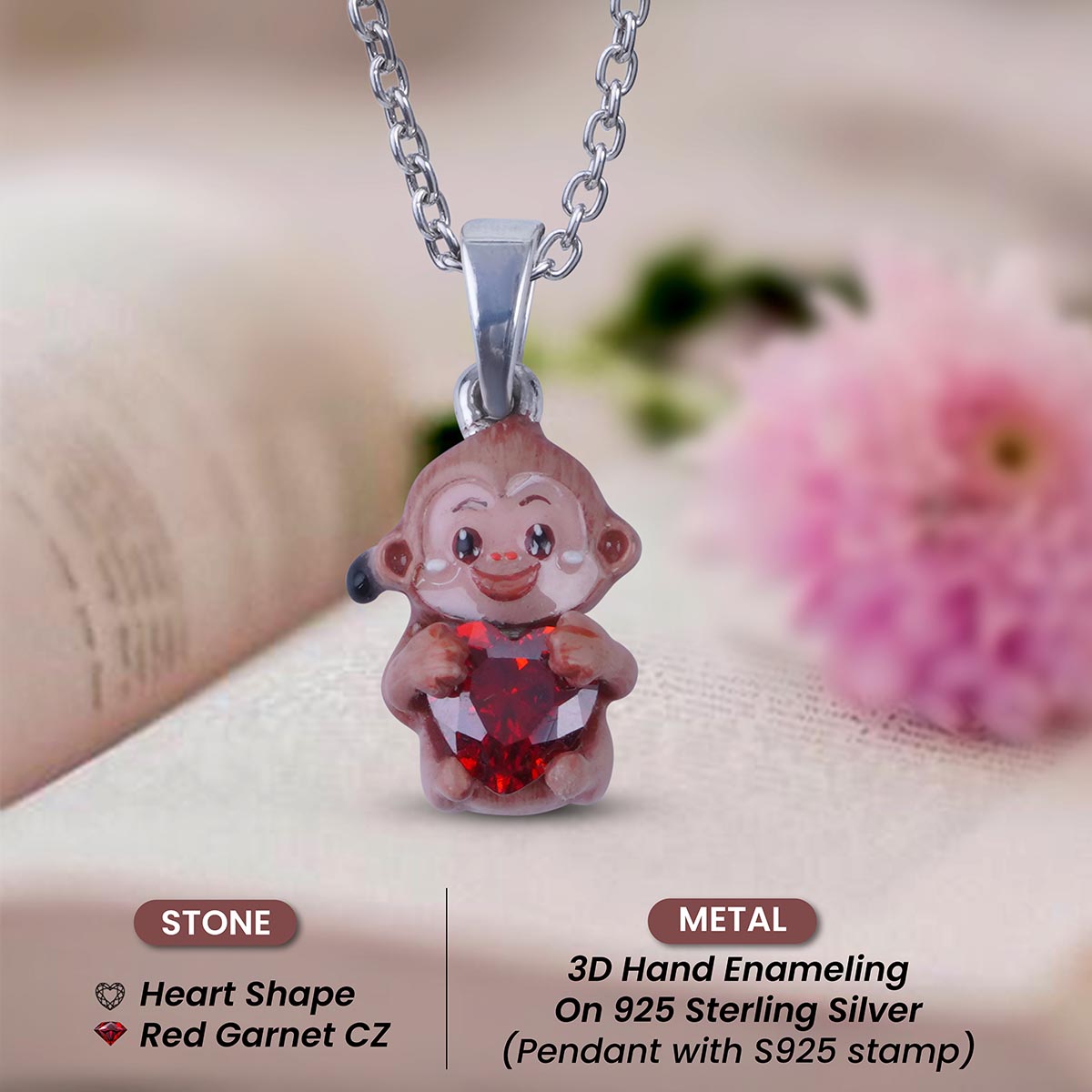 Cute Monkey Pendant Necklace Animal Charm Kids Jewelry Gift