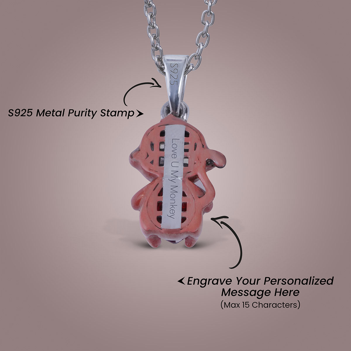 Cute Monkey Pendant Necklace Animal Charm Kids Jewelry Gift