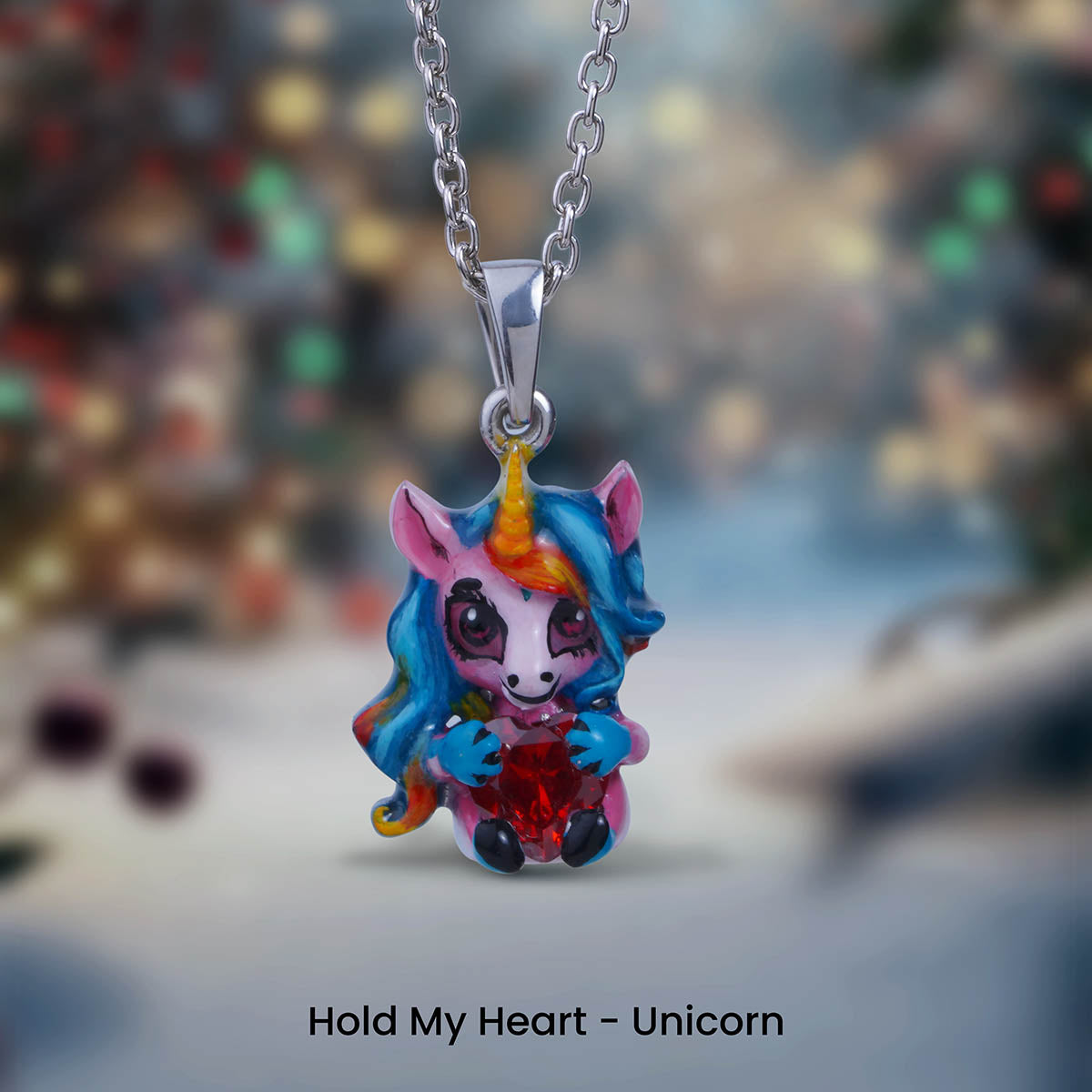 Unicorn Pendant Necklace for Kids 3D Enamel Fairytale Jewelry