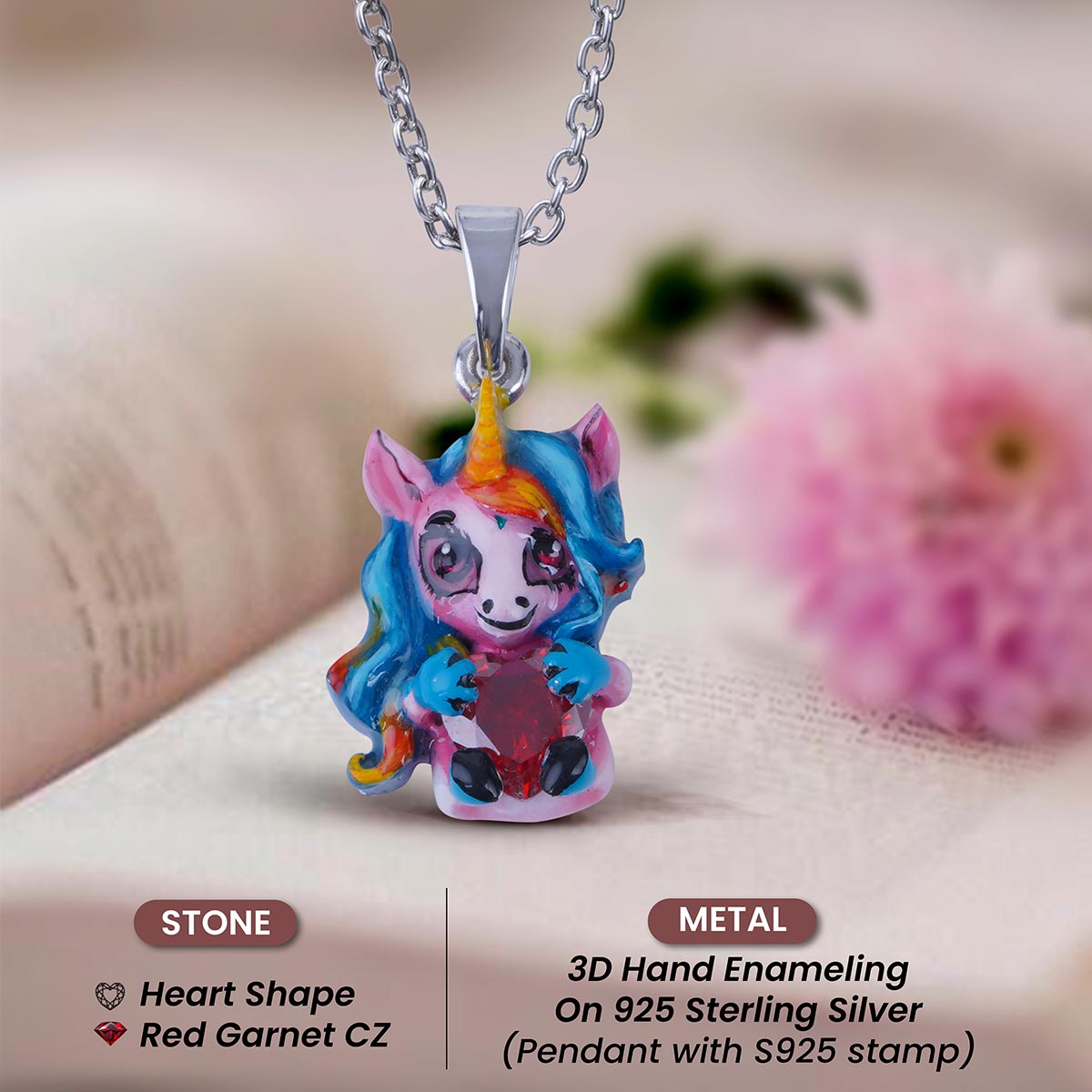 Unicorn Pendant Necklace for Kids 3D Enamel Fairytale Jewelry