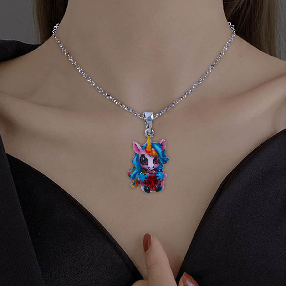 Unicorn Pendant Necklace for Kids 3D Enamel Fairytale Jewelry