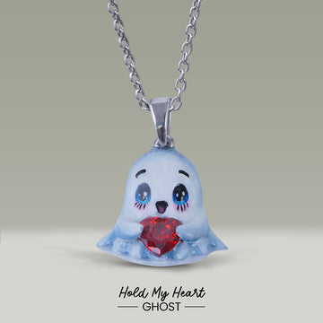 Cute Ghost Pendant Necklace 3D Enamel Gothic Halloween Gift