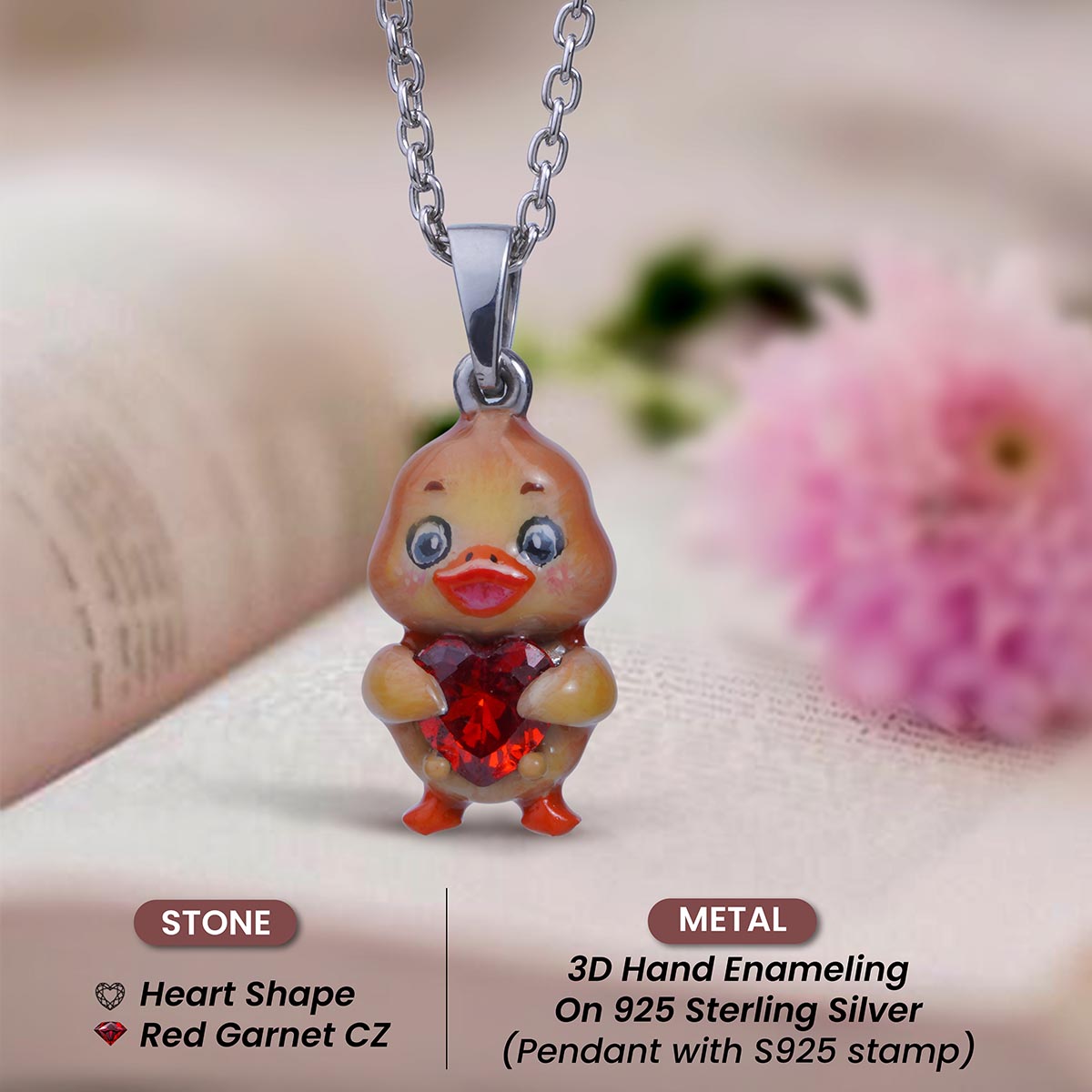 Baby Duck Necklace 3D Enamel Duckling Pendant Kids Jewelry
