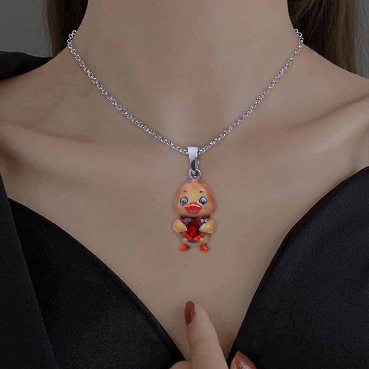 Baby Duck Necklace 3D Enamel Duckling Pendant Kids Jewelry