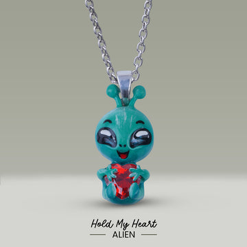 Alien Pendant Necklace Cosmic Charm UFO Sci Fi Jewelry Enamel