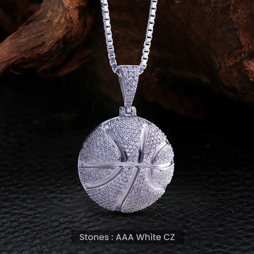 Iced Out Basketball Necklace Sports Ball Pendant Hip Hop Jewelry