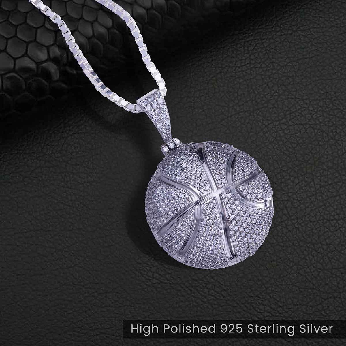Iced Out Basketball Necklace Sports Ball Pendant Hip Hop Jewelry