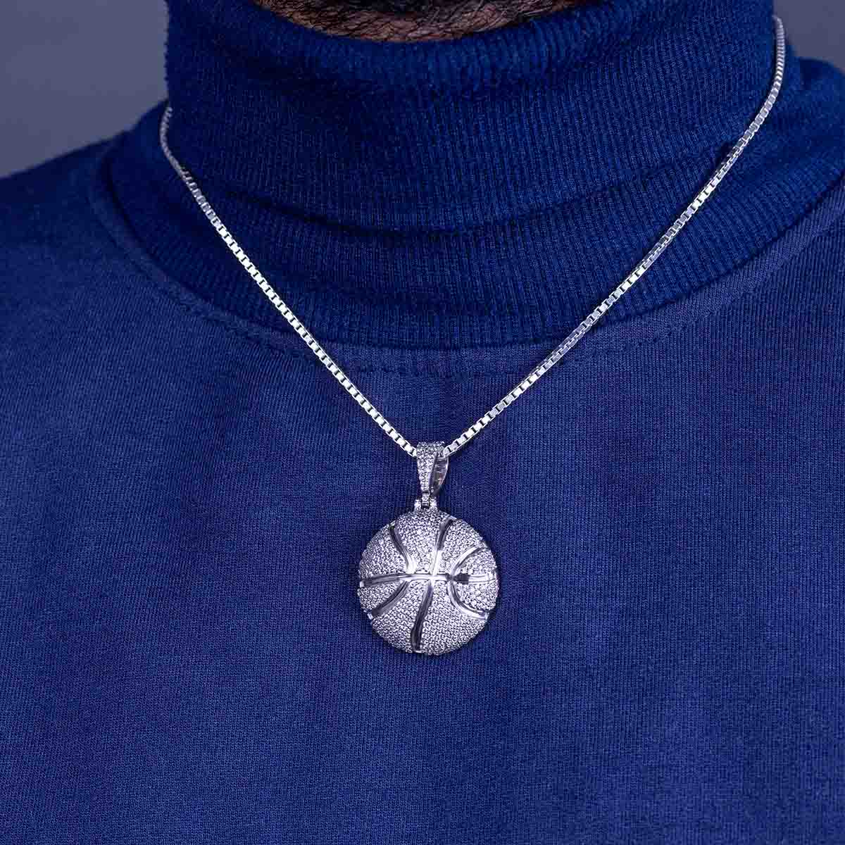 Iced Out Basketball Necklace Sports Ball Pendant Hip Hop Jewelry