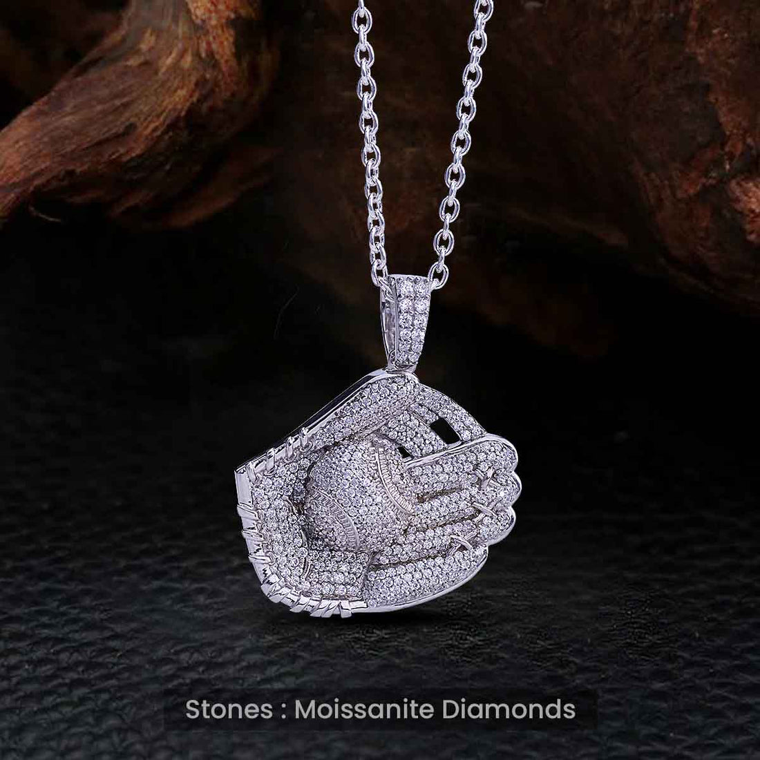Moissanite Iced Out Baseball Glove Pendant Necklace for Men