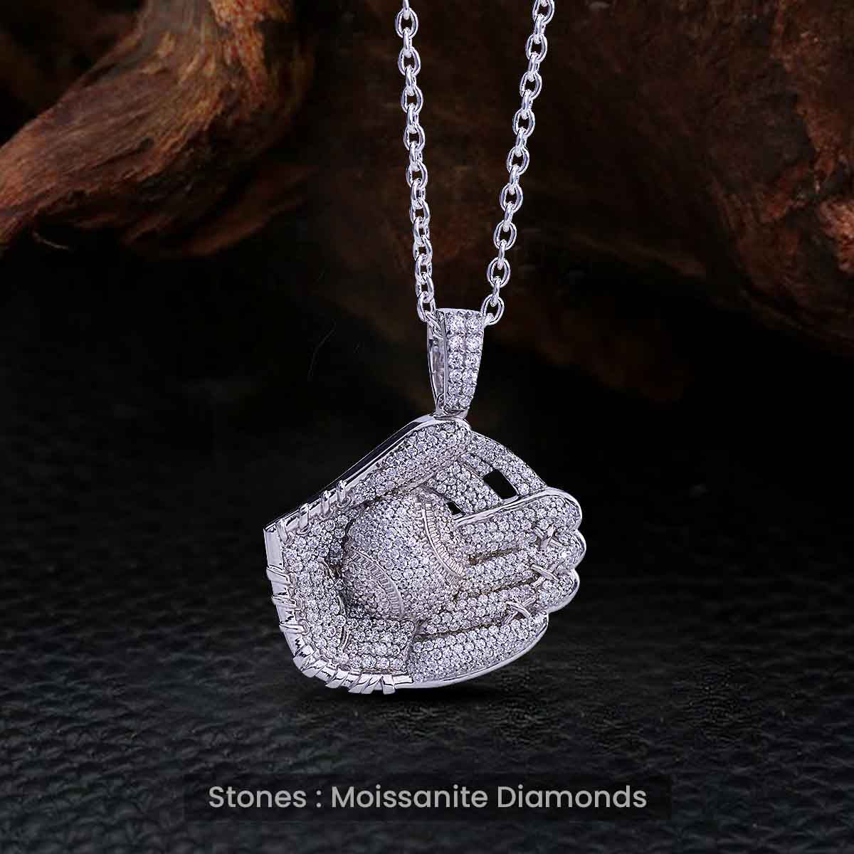 Moissanite Iced Out Baseball Glove Pendant Necklace for Men