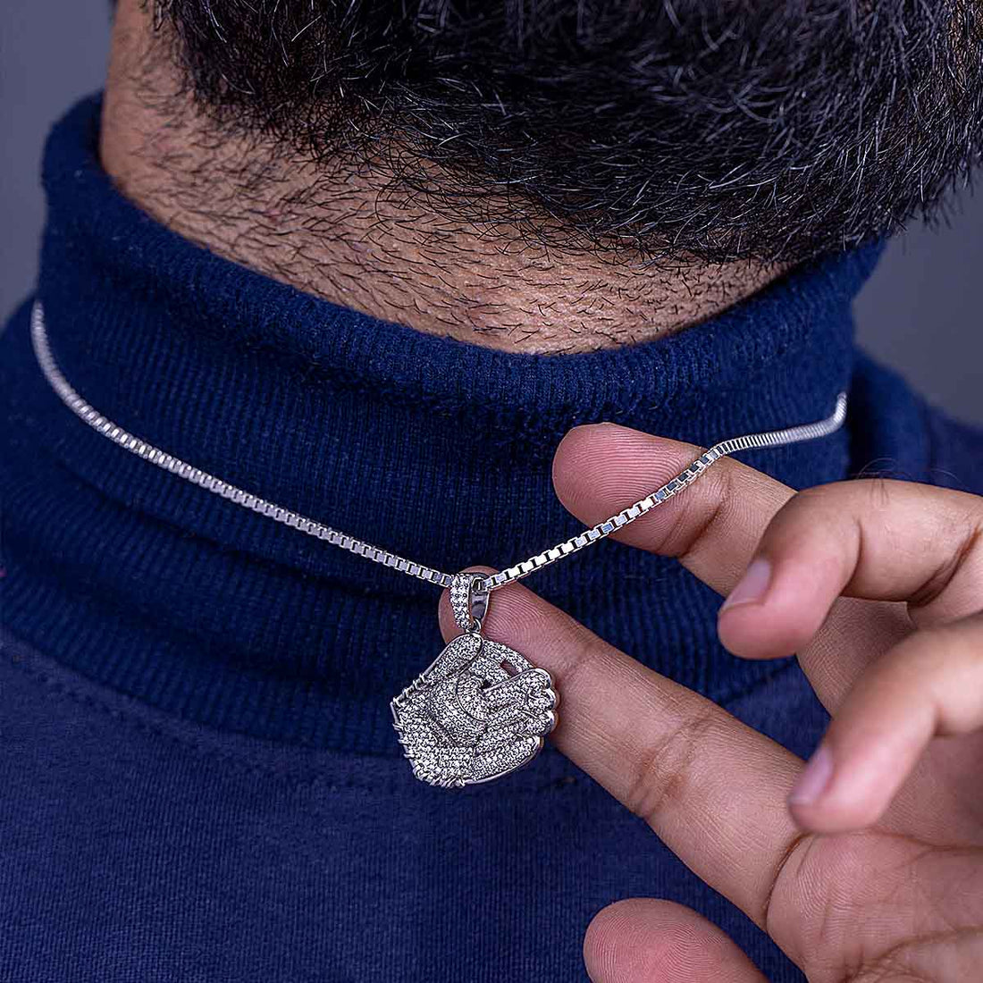 Baseball Glove Pendant Necklace Mens Iced Out Hip Hop Jewelry