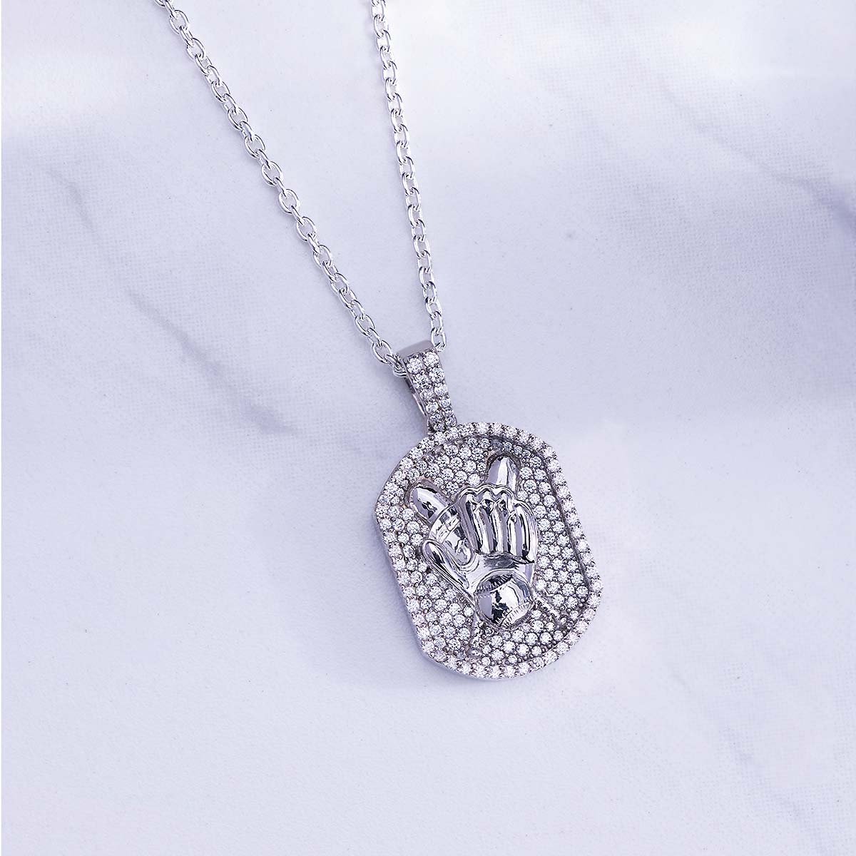 Baseball Pendant Necklace for Men Iced Out Sport Jewelry Silver
