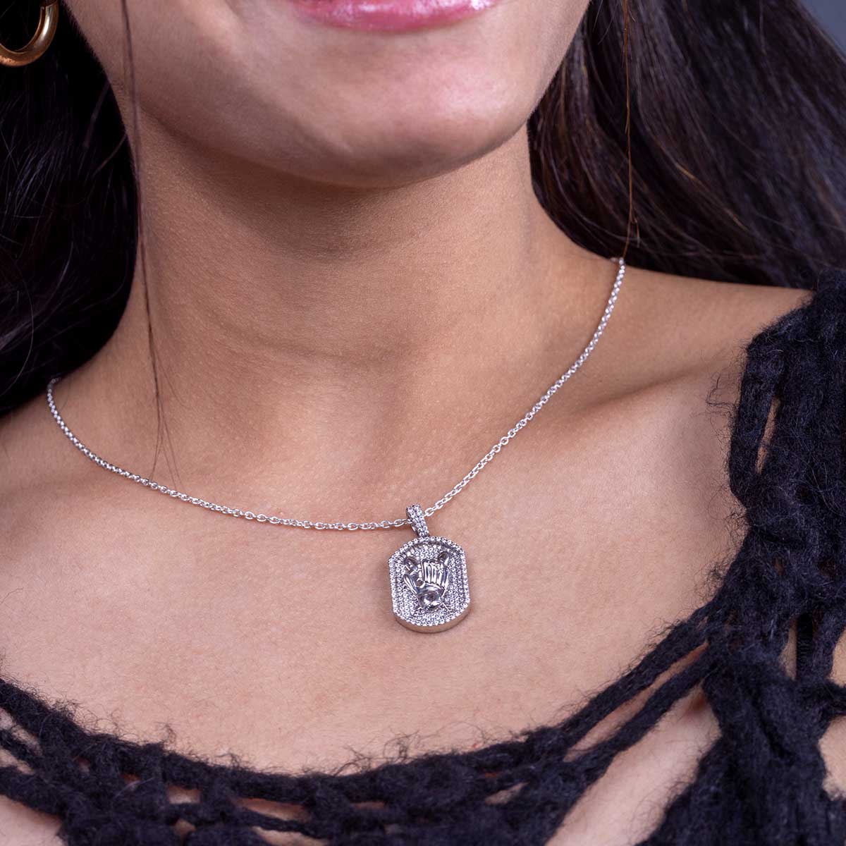 Baseball Pendant Necklace for Men Iced Out Sport Jewelry Silver