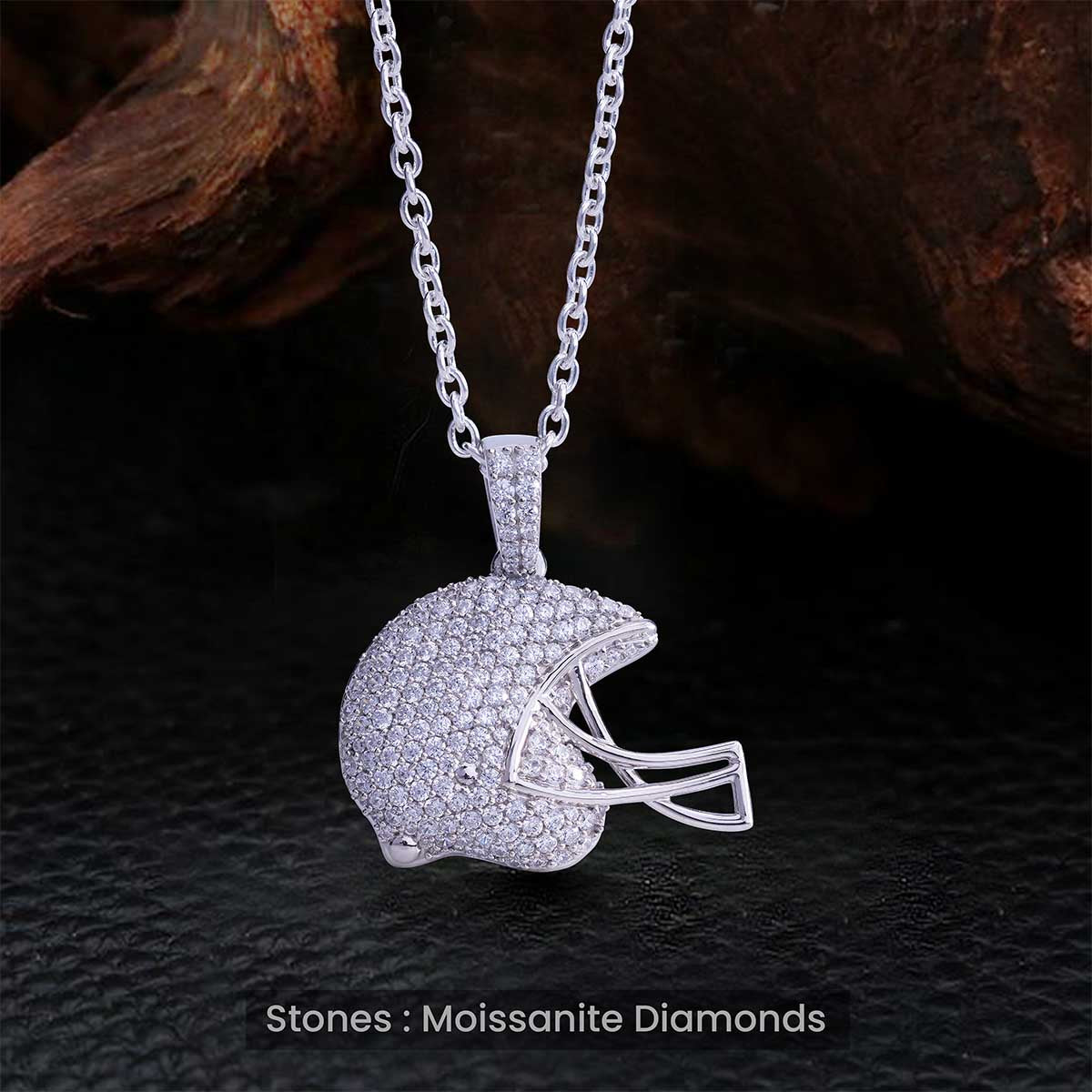 Moissanite iced out baseball helmet pendant necklace sport jewelry