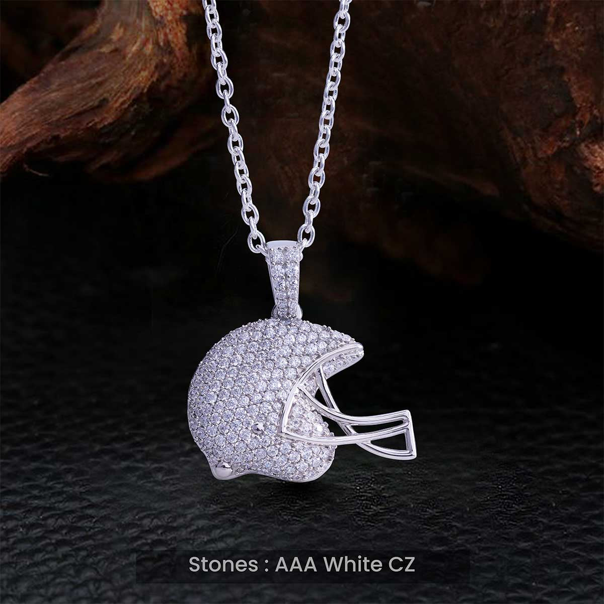 Baseball Helmet Pendant Necklace for Men Iced Out Sport Jewelry