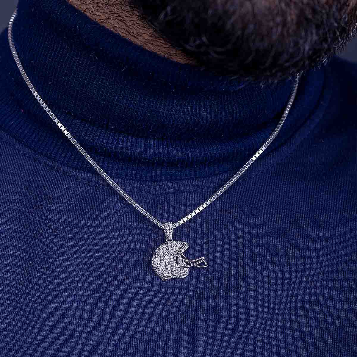 Baseball Helmet Pendant Necklace for Men Iced Out Sport Jewelry