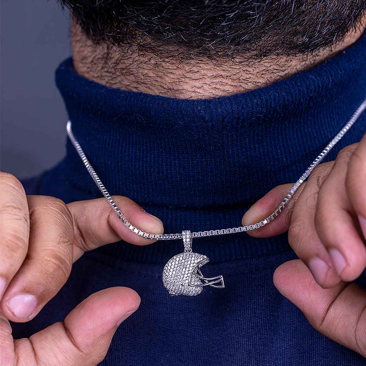 Baseball Helmet Pendant Necklace for Men Iced Out Sport Jewelry