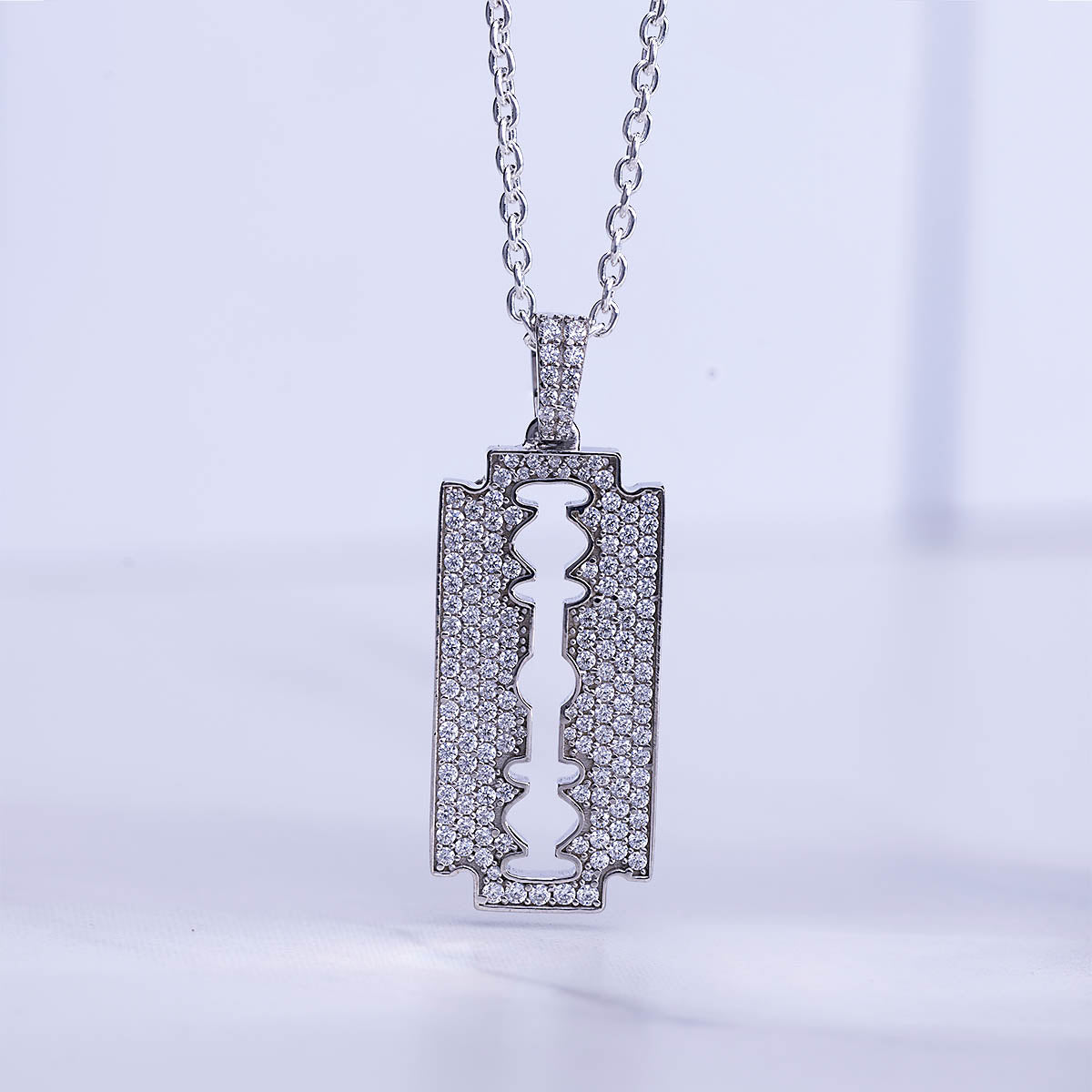 Iced Out Razor Blade Pendant Necklace Barber Jewelry Hip Hop