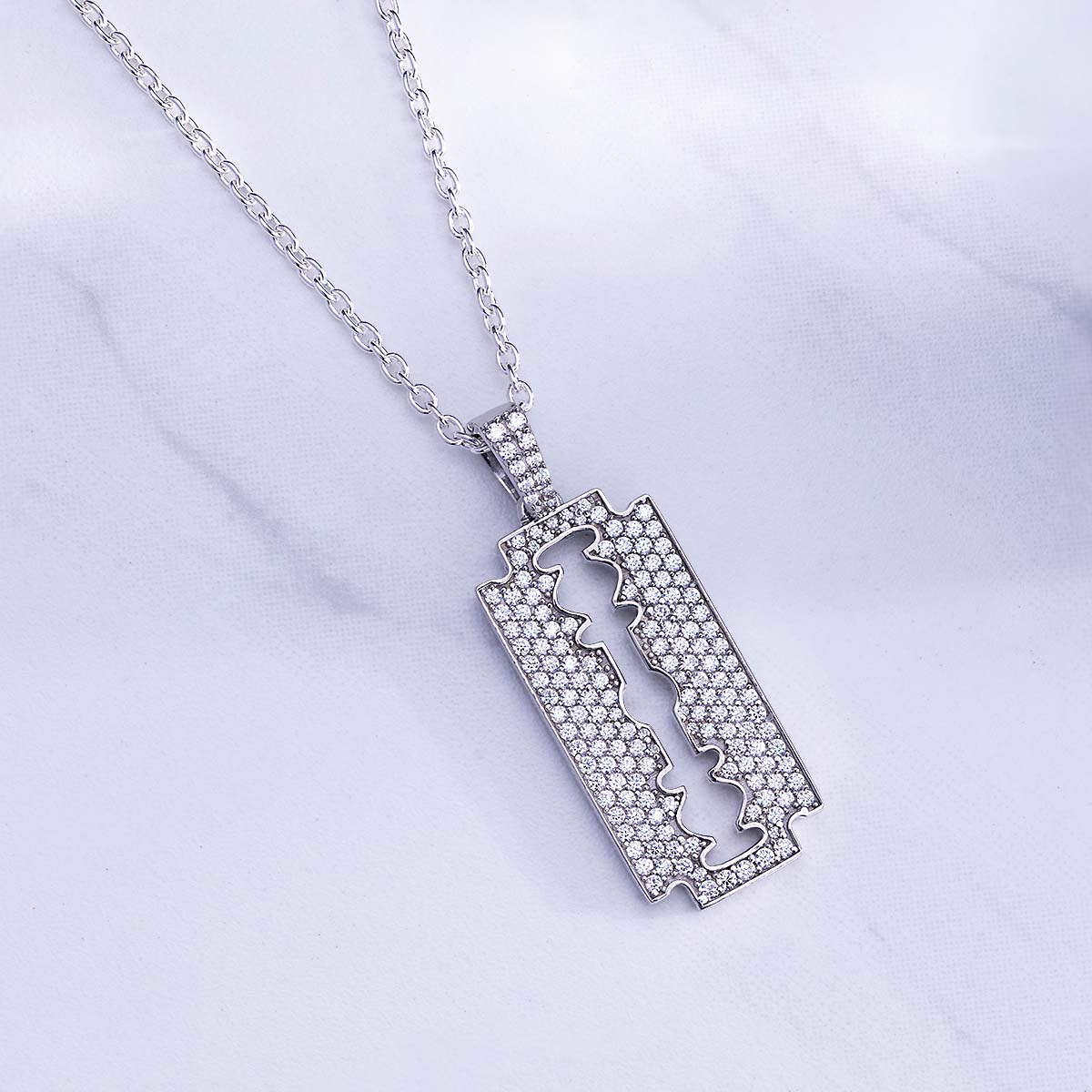 Iced Out Razor Blade Pendant Necklace Barber Jewelry Hip Hop