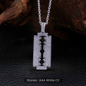 Iced Out Razor Blade Pendant Necklace Barber Jewelry Hip Hop