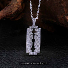 Iced Out Razor Blade Pendant Necklace Barber Jewelry Hip Hop