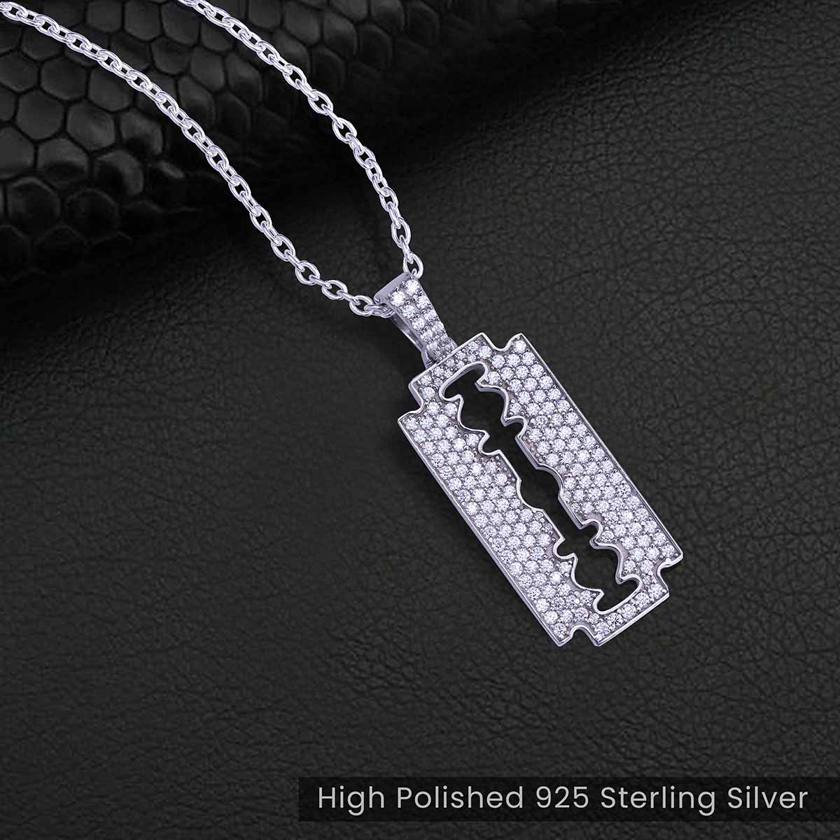 Iced Out Razor Blade Pendant Necklace Barber Jewelry Hip Hop