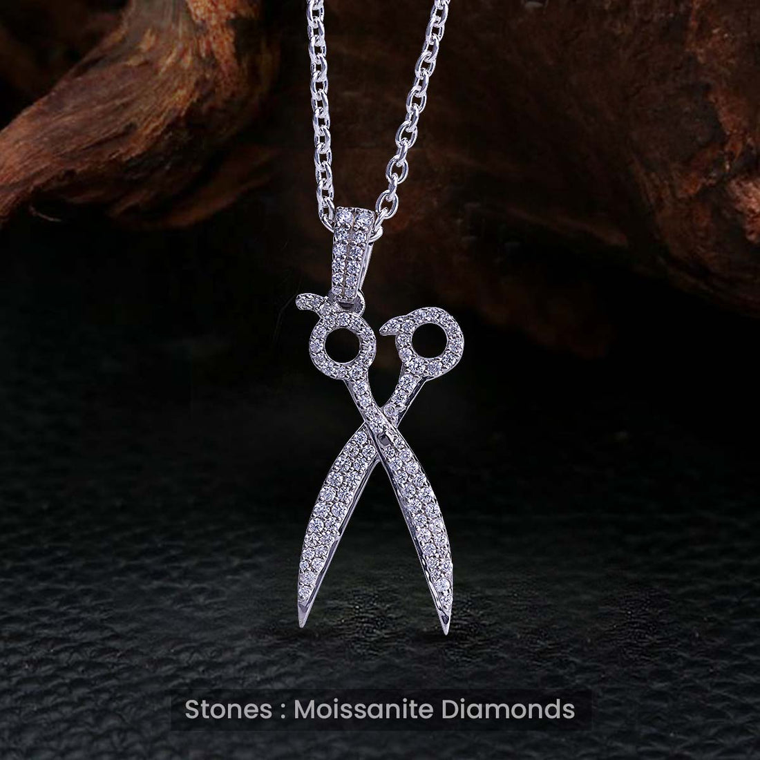 Moissanite Iced Out Scissor Pendant Necklace Hairstylist Barber Jewelry