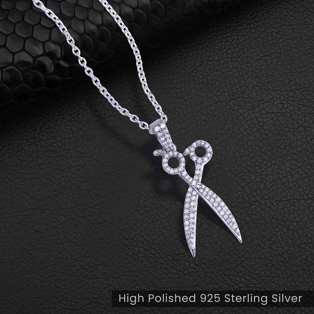 Iced Out Scissor Pendant Necklace Hairstylist Barber Jewelry Hip Hop