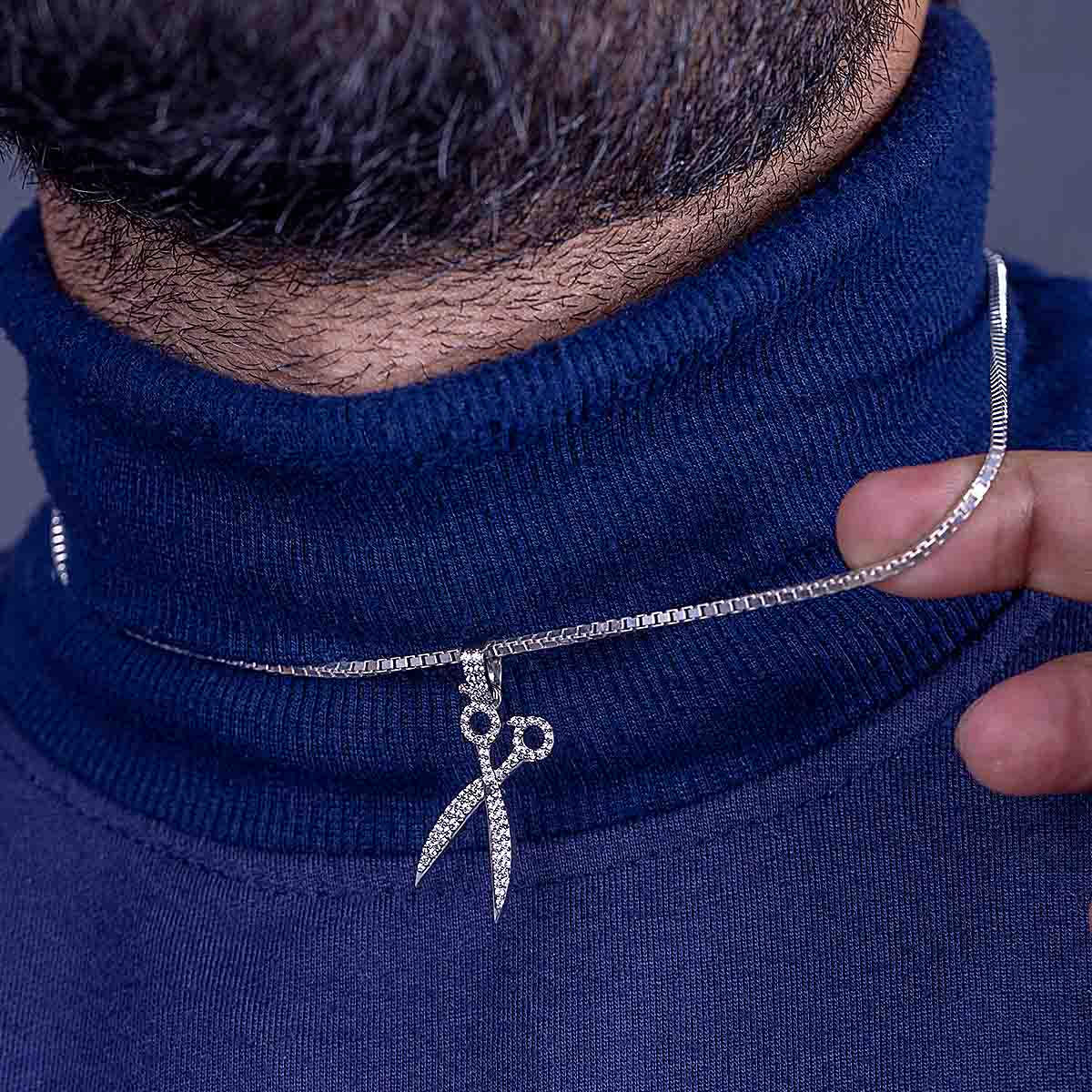 Iced Out Scissor Pendant Necklace Hairstylist Barber Jewelry Hip Hop