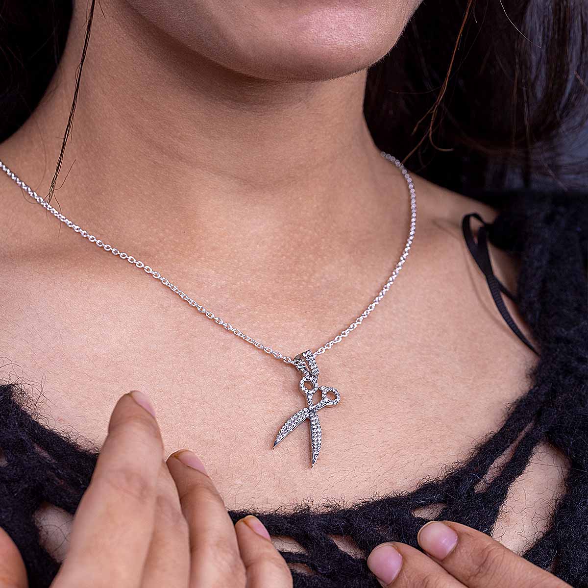 Iced Out Scissor Pendant Necklace Hairstylist Barber Jewelry Hip Hop