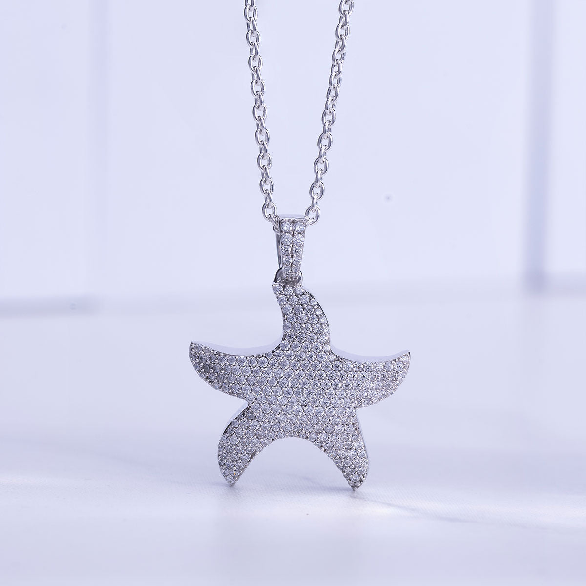 Iced Out Starfish Necklace Sea Star Pendant Gift for Beach Lovers