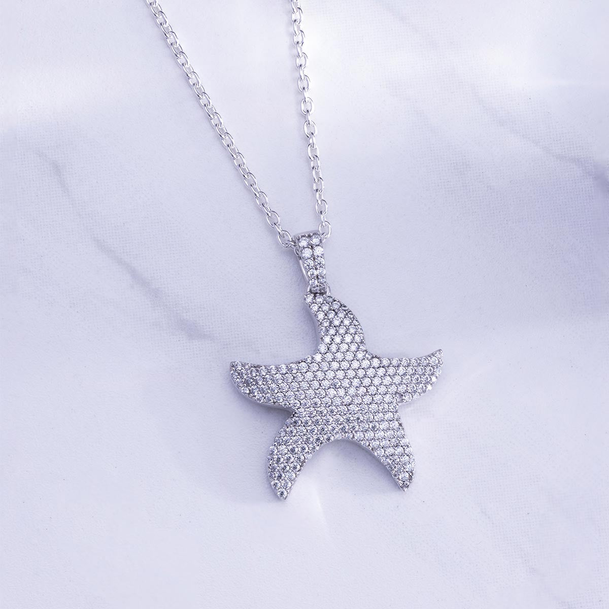 Iced Out Starfish Necklace Sea Star Pendant Gift for Beach Lovers
