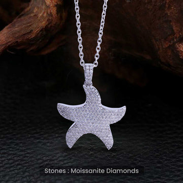 Moissanite Iced Out Starfish Necklace Sea Star Pendant Tropical Jewelry