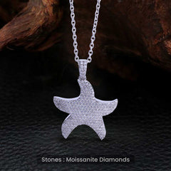 Moissanite Iced Out Starfish Necklace Sea Star Pendant Tropical Jewelry