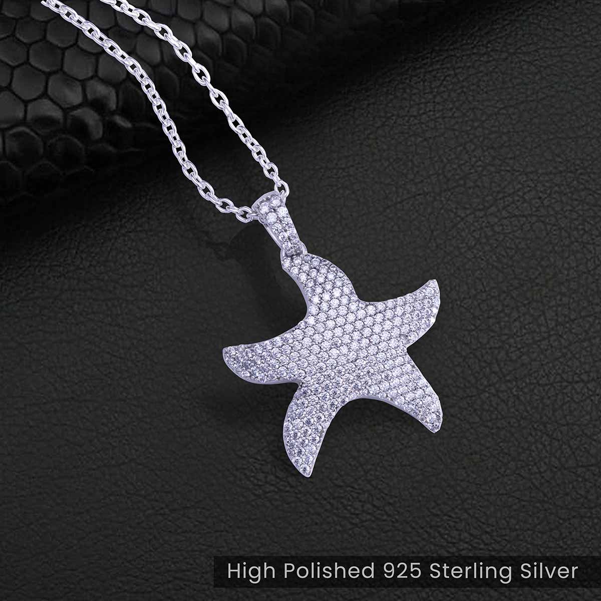 Iced Out Starfish Necklace Sea Star Pendant Gift for Beach Lovers