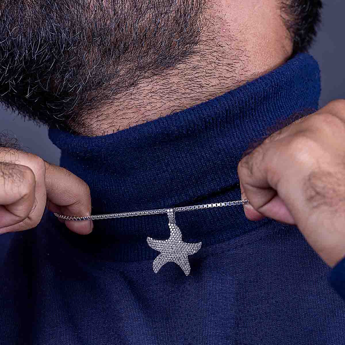 Iced Out Starfish Necklace Sea Star Pendant Gift for Beach Lovers