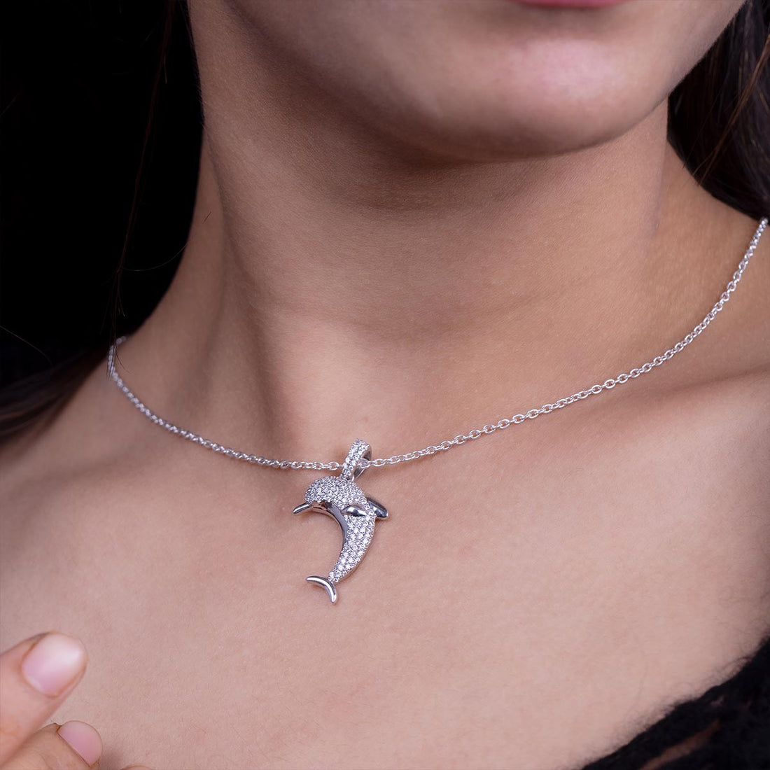 Moissanite Iced Out Dolphin Pendant Necklace Ocean Jewelry
