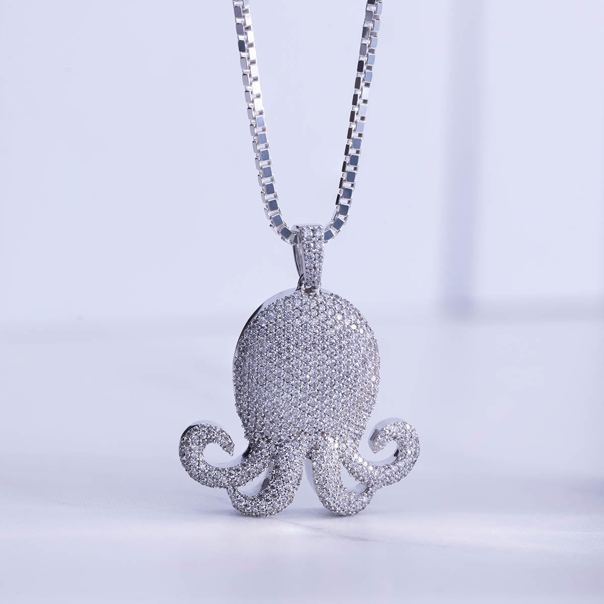 Iced Out Octopus Pendant Necklace Bling Hip Hop Jewelry Silver